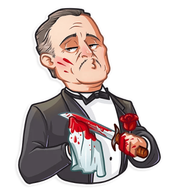 Desenho do Corleone limpando uma faca suja de sangue